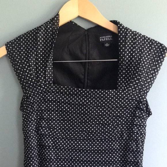 Adrianna Papell | polka dot bodycon shutter pleated cocktail dress. Size 6. - Picture 3 of 6